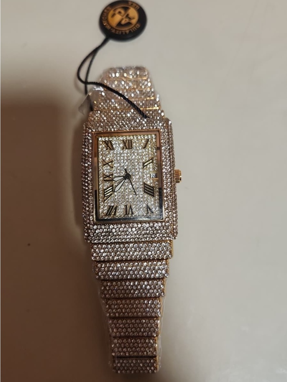 Unisex Rectangle Rhinestone Bracelet Watch Date Analog Roman Numerals GoldSilver